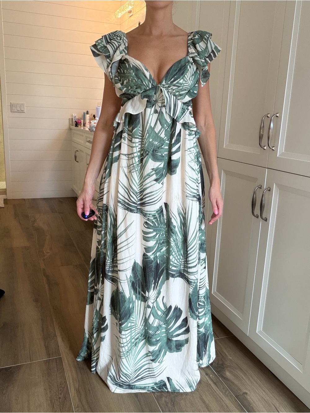VICI Manrique Palms Ruffle Cutout Maxi Dress
